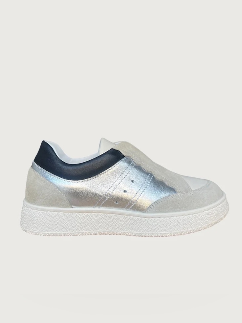 Jane Galland Emmanuelle Silver Scalloped Leather Trainers Sneakers